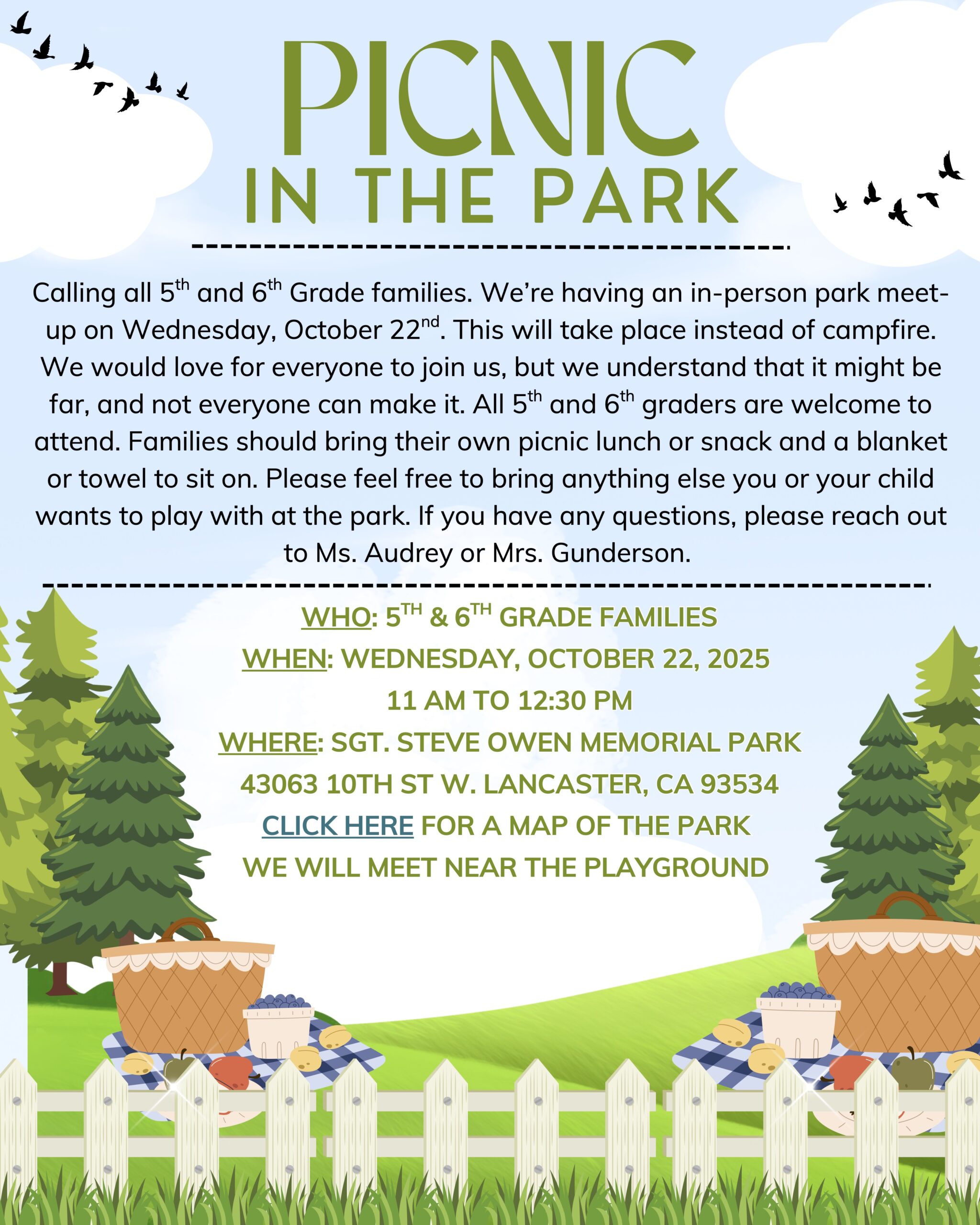 5th & 6th Grade Picnic in The Park 2025 - Audrey Godde - Kristin Gunderson